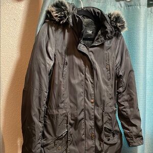 YMI Women's Black Parka Jacket with Faux Fur Hood